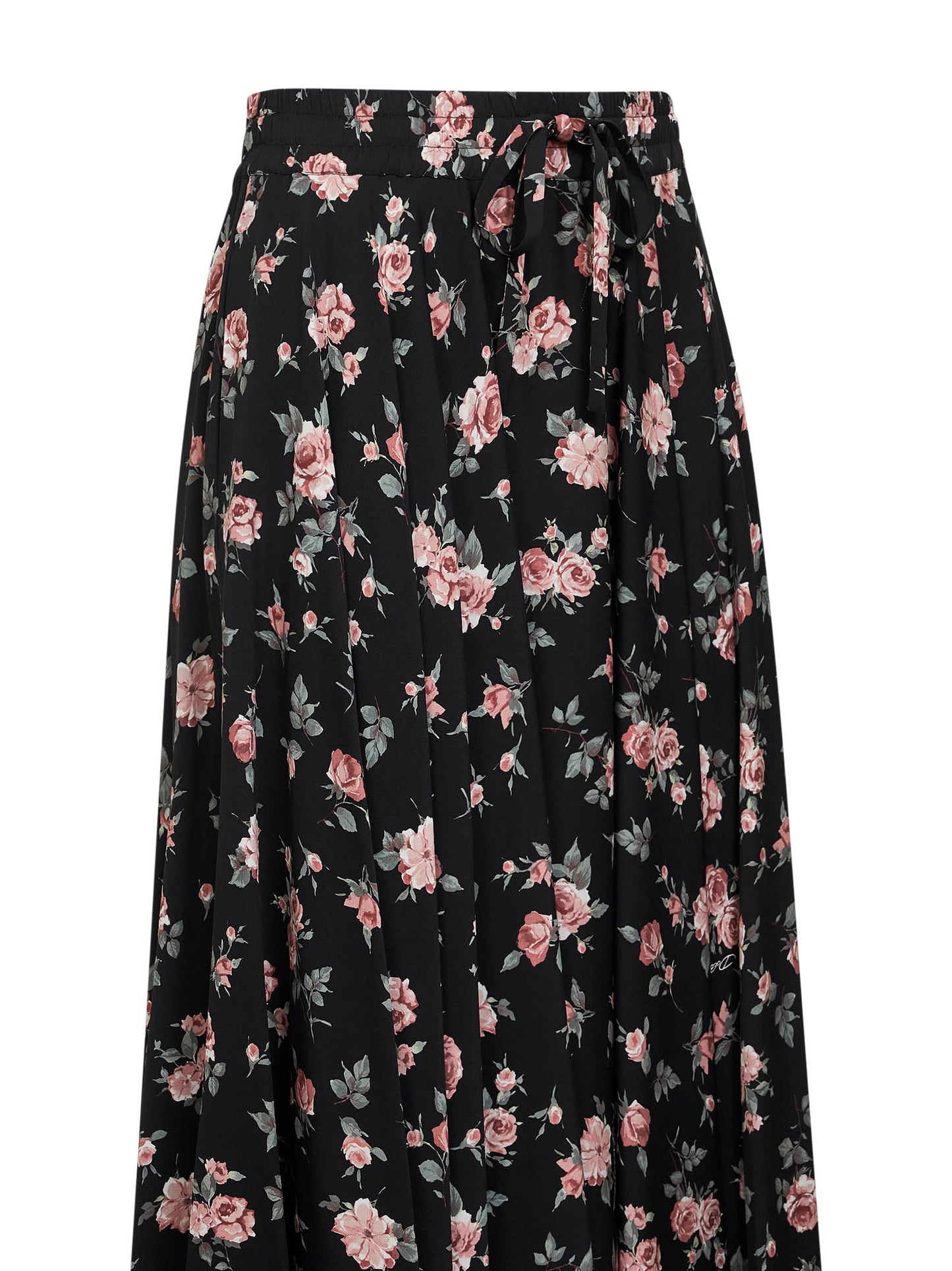 Vintage rose printed charmeuse long full skirt