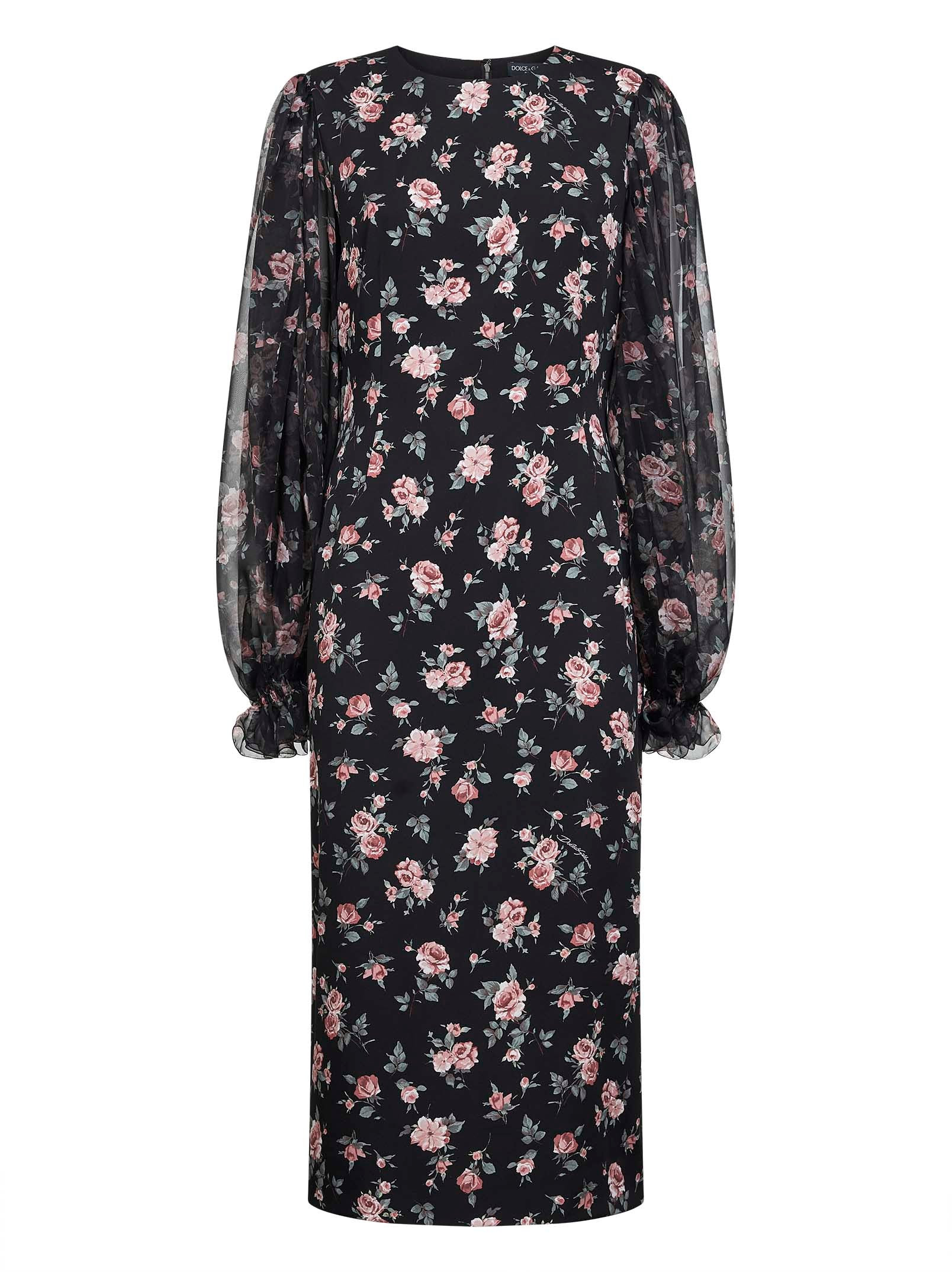 rose print black dress Dahlia Black Multi Rose Print Bias Cut Midi Dress S / Black main image 0