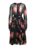 Abito in chiffon nero stampa Bouquet rose