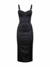 Black satin calf-lenght bustier dress