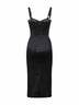 Black satin calf-lenght bustier dress