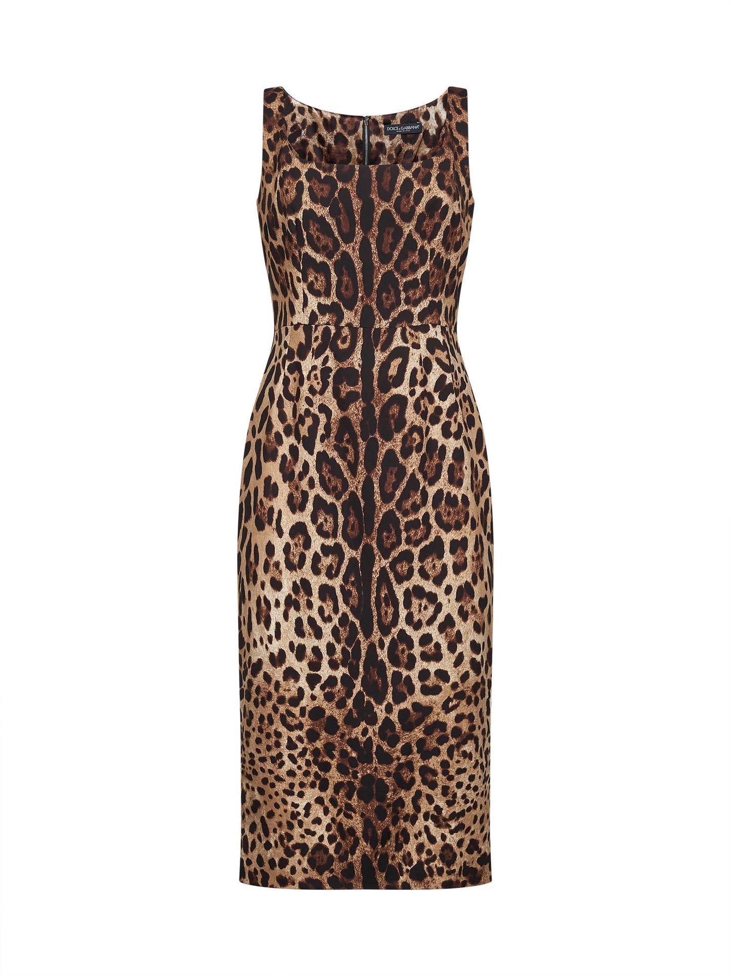 Abito midi in charmeuse stretch stampa Leopardo