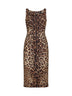 Abito midi in charmeuse stretch stampa Leopardo