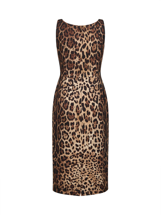 Abito midi in charmeuse stretch stampa Leopardo