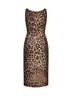 Abito midi in charmeuse stretch stampa Leopardo