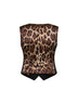 Black stretch wool vest with Leopard-print back
