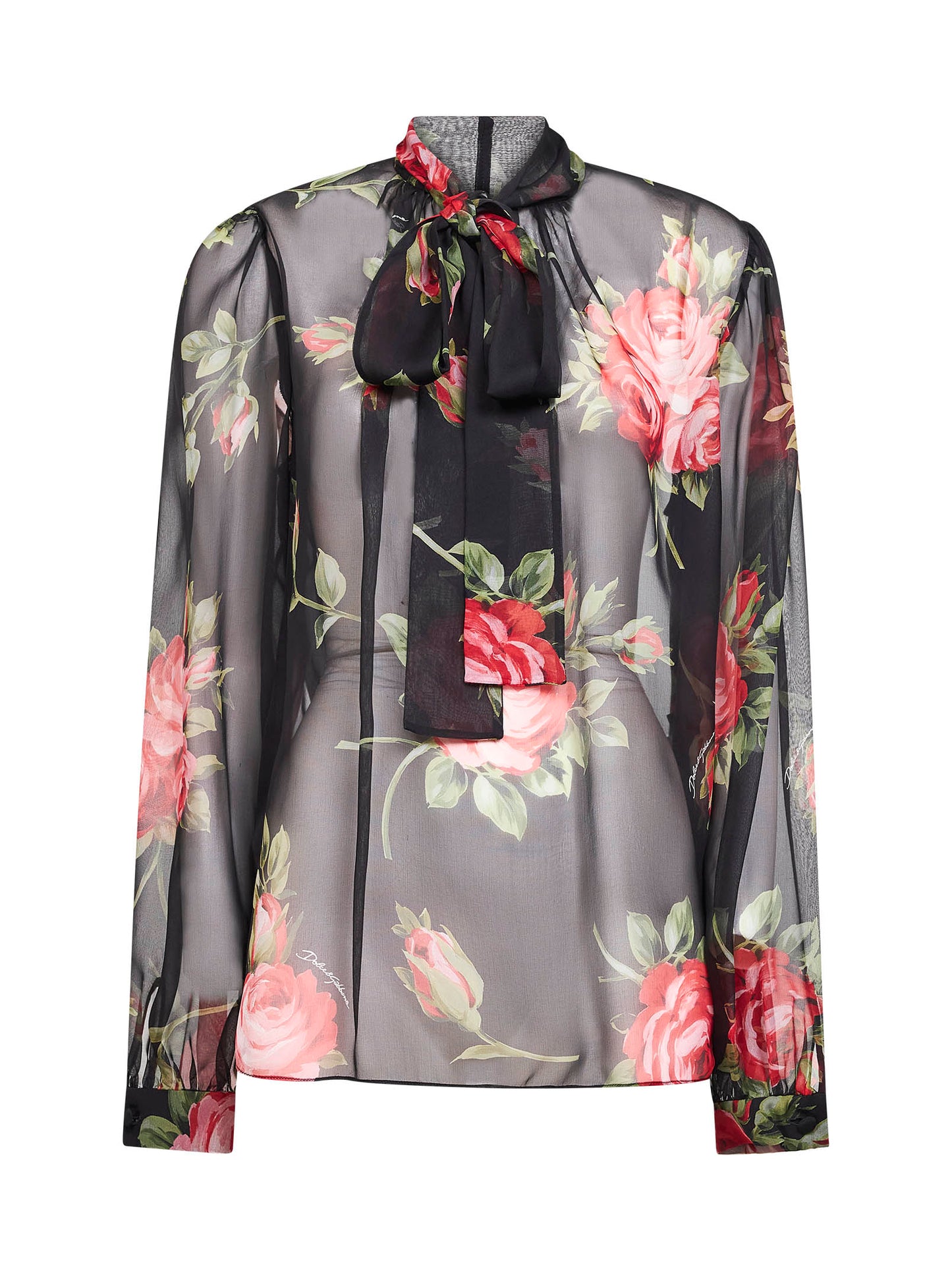 Black Rose bouquet-print silk chiffon top