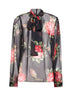Black Rose bouquet-print silk chiffon top