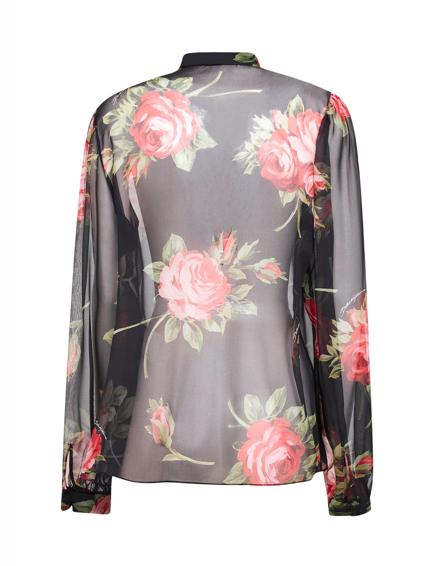 Black Rose bouquet-print silk chiffon top