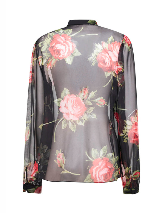 Black Rose bouquet-print silk chiffon top