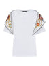 White jersey T-shirt with printed silk scarf