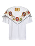 White jersey T-shirt with printed silk scarf