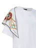 White jersey T-shirt with printed silk scarf