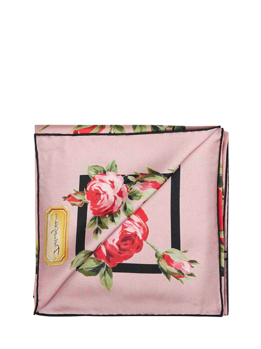 Foulard in twill di seta stampa Bouquet rose