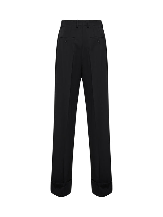 Pantaloni dritti in gabardina di lana nera