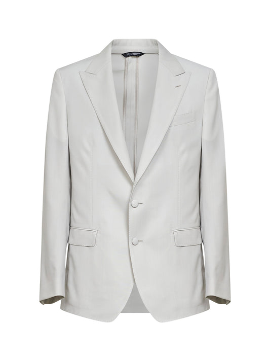 Beige wool poplin single-breasted blazer