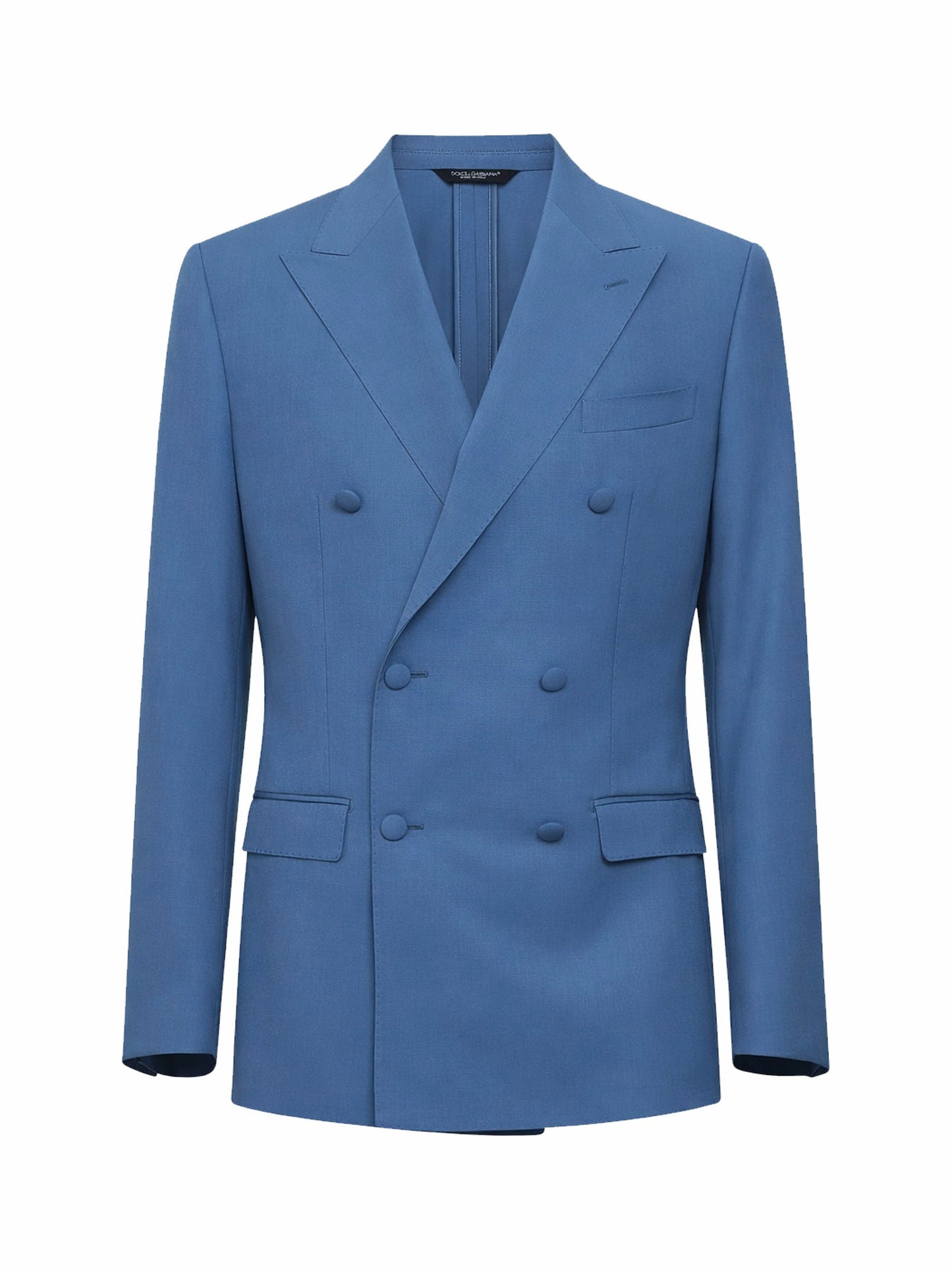 Avio blue wool poplin double-breasted jacket