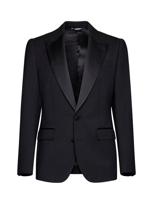 Black stretch wool Sicilia tuxedo blazer