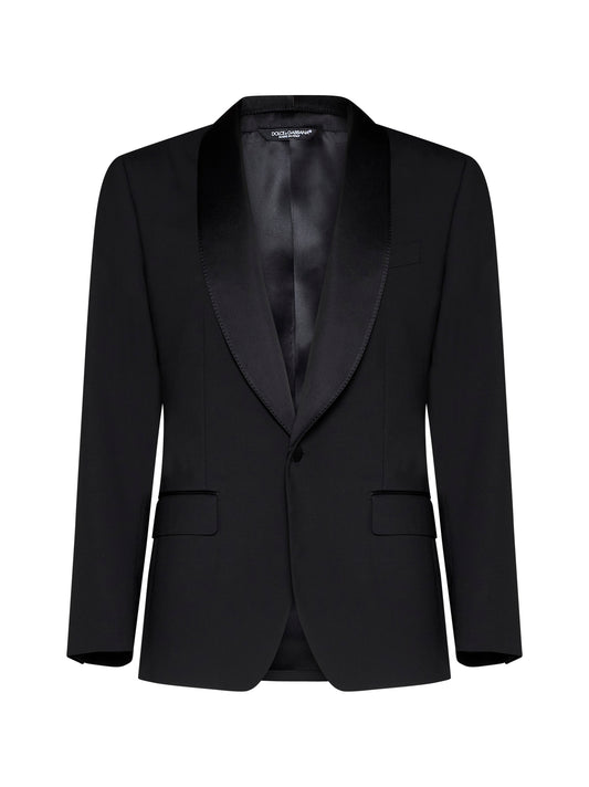 Black stretch wool Sicilia tuxedo blazer