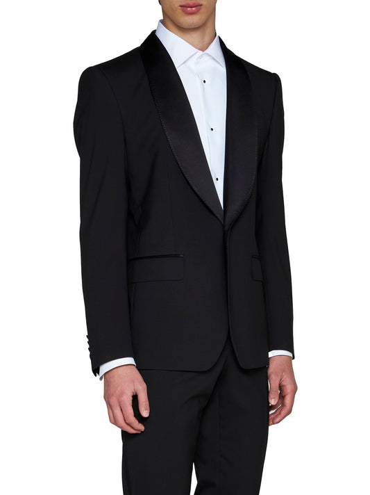 Black stretch wool Sicilia tuxedo blazer