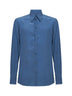 Avio blue silk crêpe de chine Gold shirt