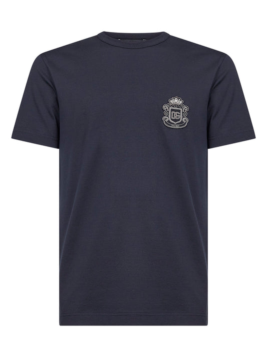 Blue cotton heraldic patch T-shirt