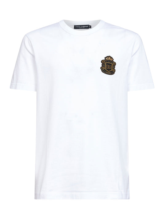 White cotton heraldic patch T-shirt
