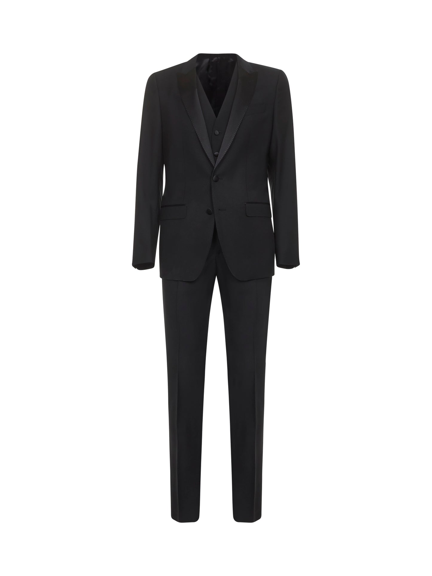 Black wool and silk three-piece Martini tuxedo suit