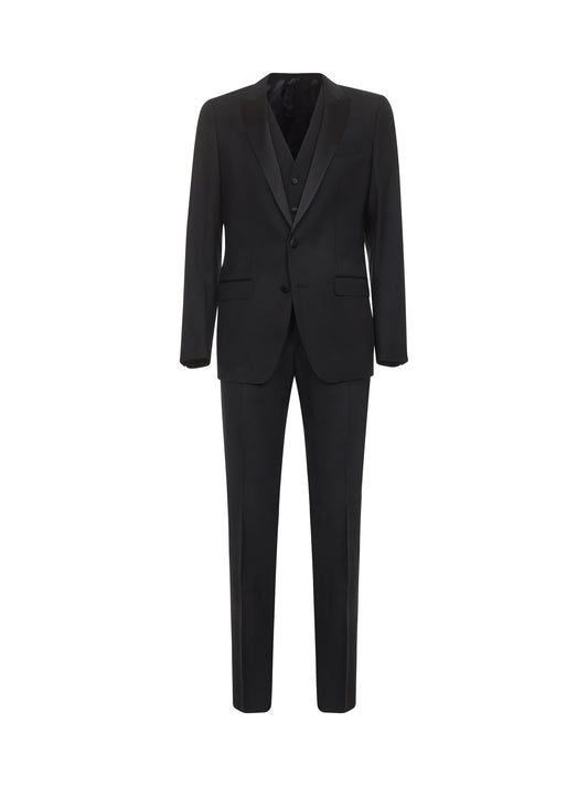 Black wool and silk three-piece Martini tuxedo suit