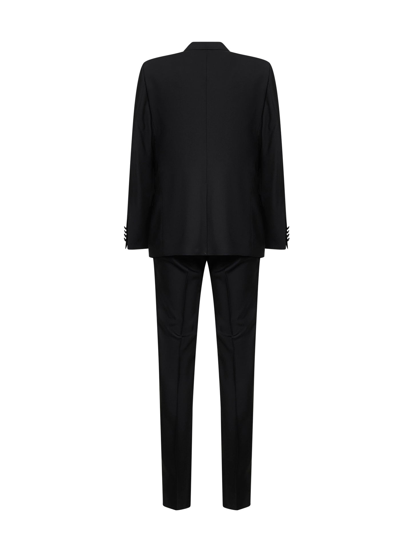 Black virgin wool and silk three-piece tuxedo suit