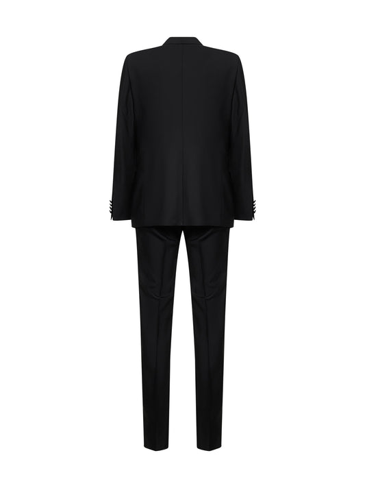 Black virgin wool and silk three-piece tuxedo suit