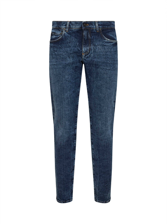 Blue stretch cotton denim slim jeans
