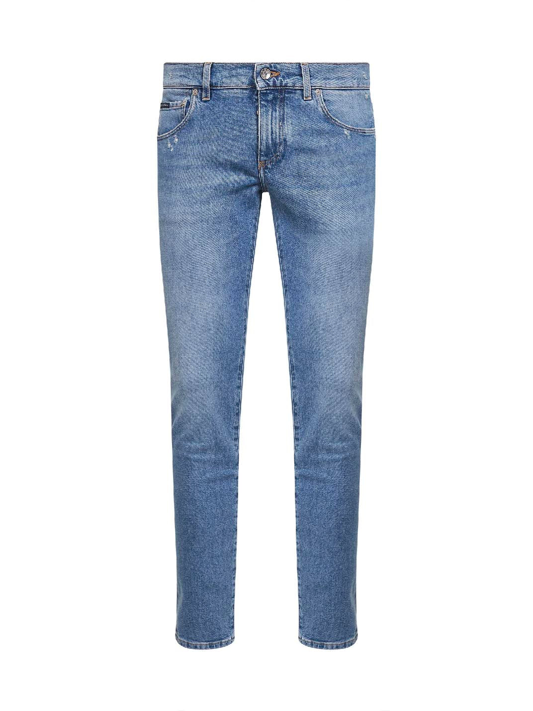 Light blue stretch cotton denim skinny jeans