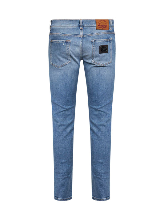 Light blue stretch cotton denim skinny jeans