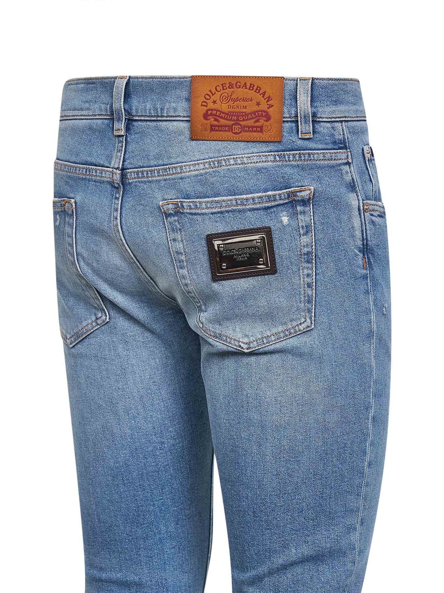 Light blue stretch cotton denim skinny jeans