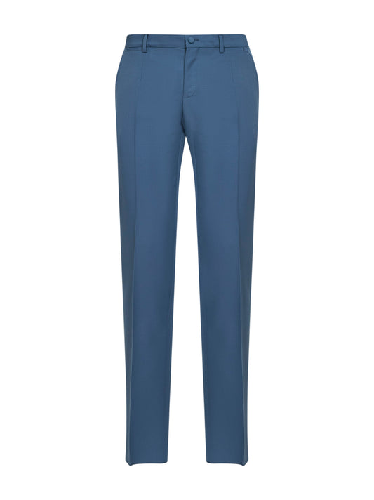 Pantaloni classici in lana vergine blu avio