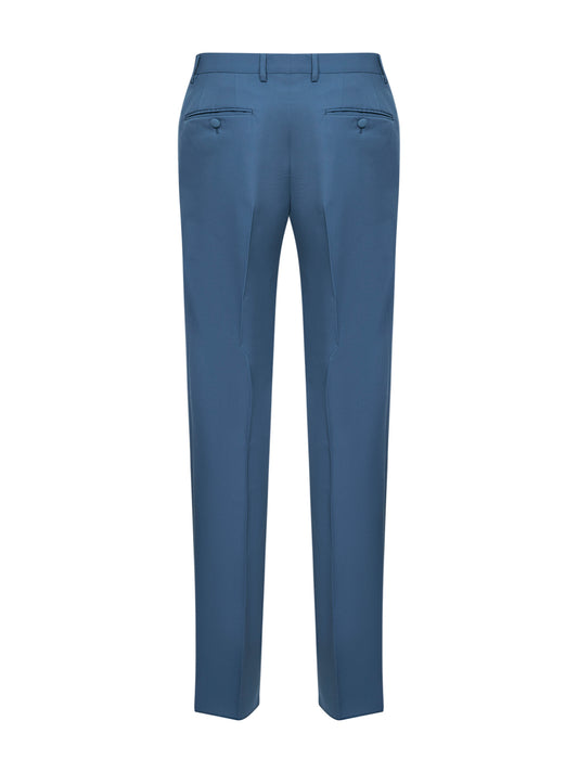 Pantaloni classici in lana vergine blu avio