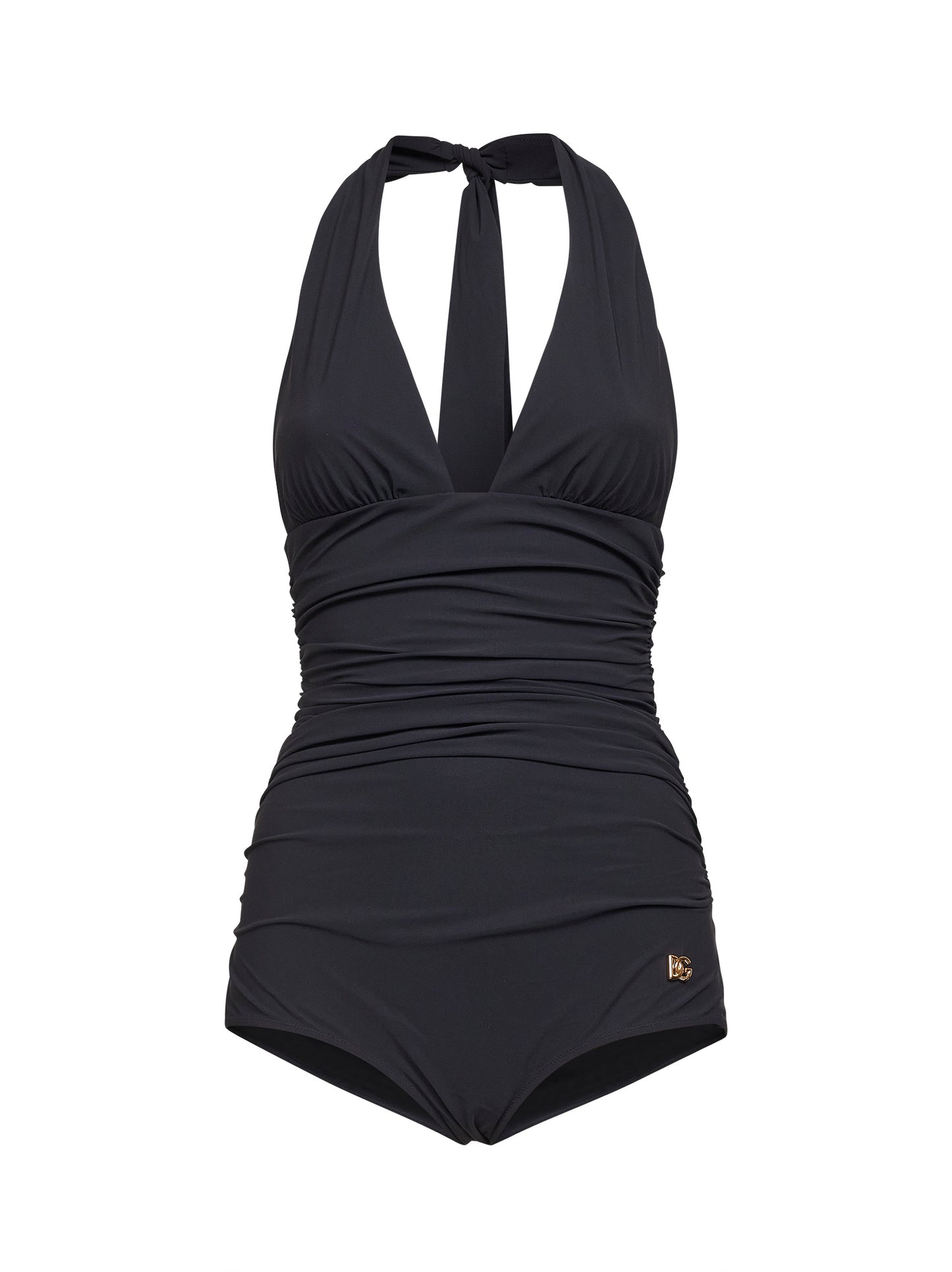 Black sensitive fabric draped one-piece swimsuit