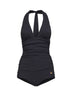 Black sensitive fabric draped one-piece swimsuit