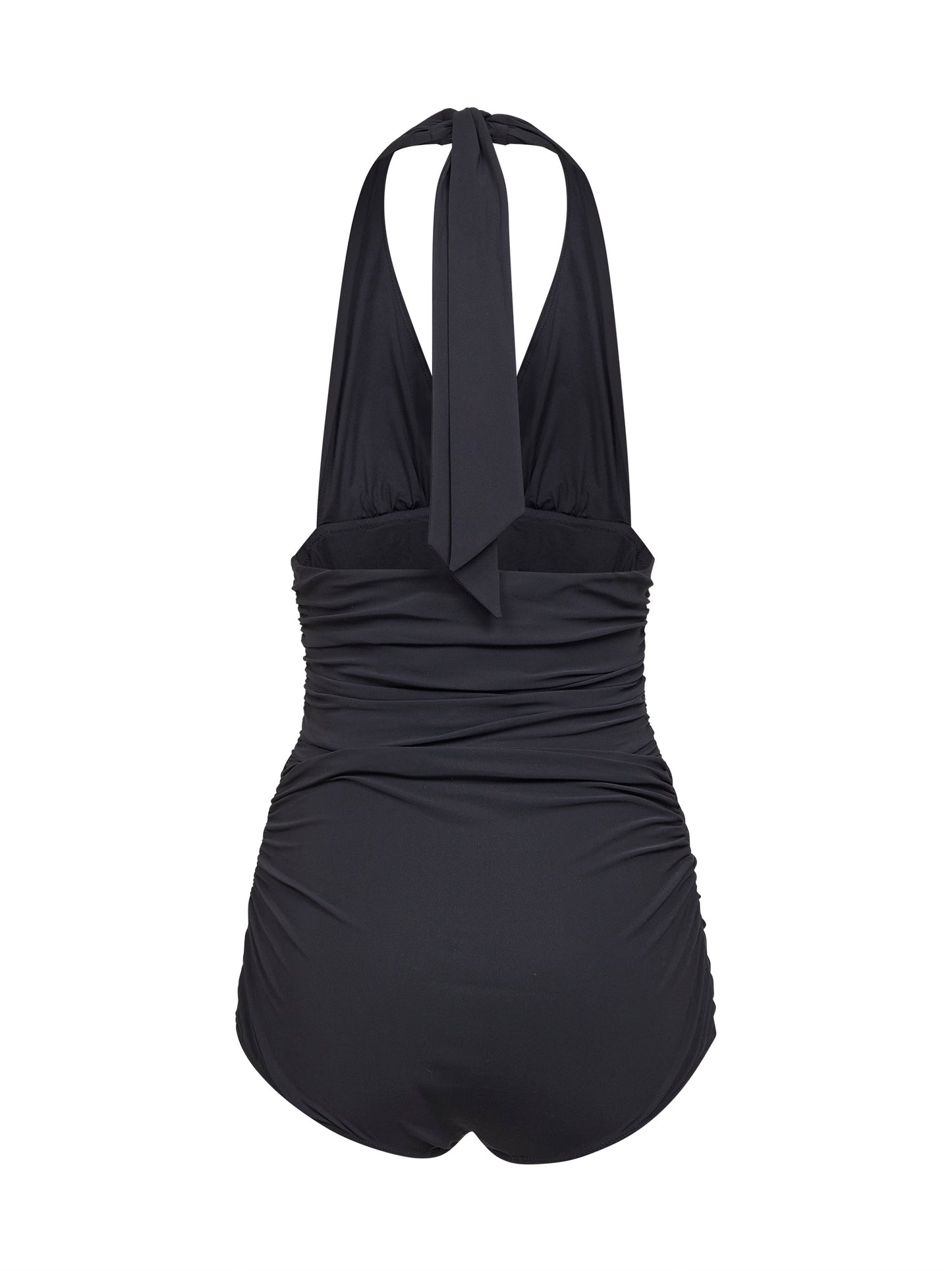 Black sensitive fabric draped one-piece swimsuit