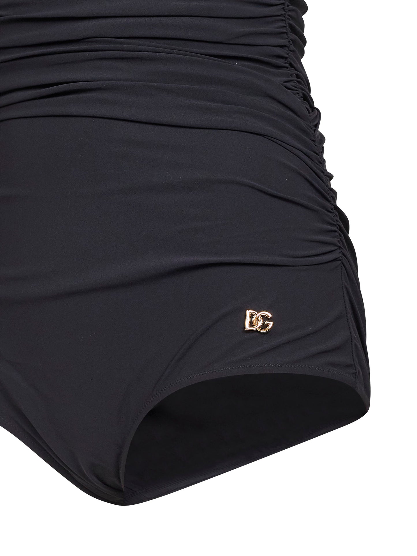 Black sensitive fabric draped one-piece swimsuit