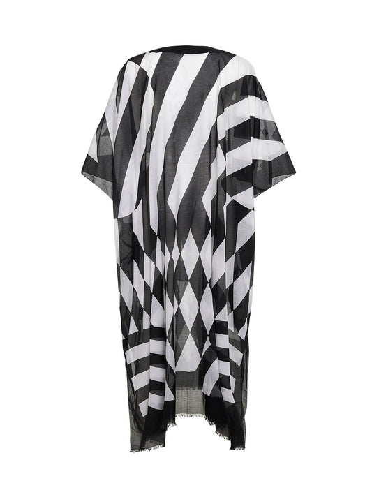 Caftano lungo in cotone stampato<BR/>