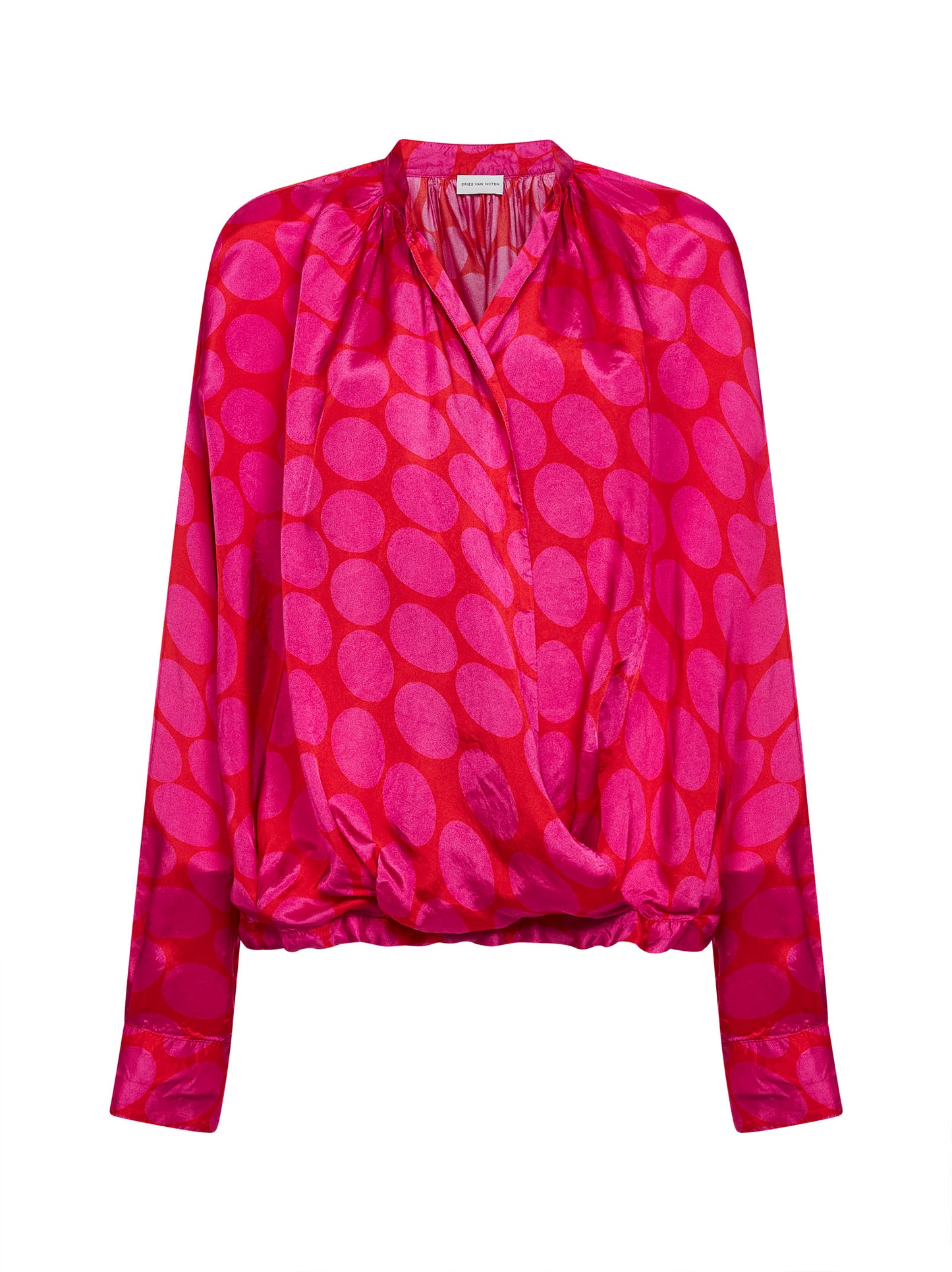 Fuchsia viscose Soft Ellipses-printed wrap shirt