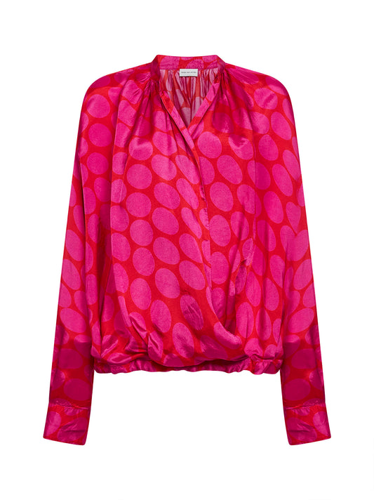 Camicia incrociata in viscosa fucsia stampa Soft Ellipses