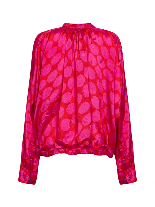 Camicia incrociata in viscosa fucsia stampa Soft Ellipses
