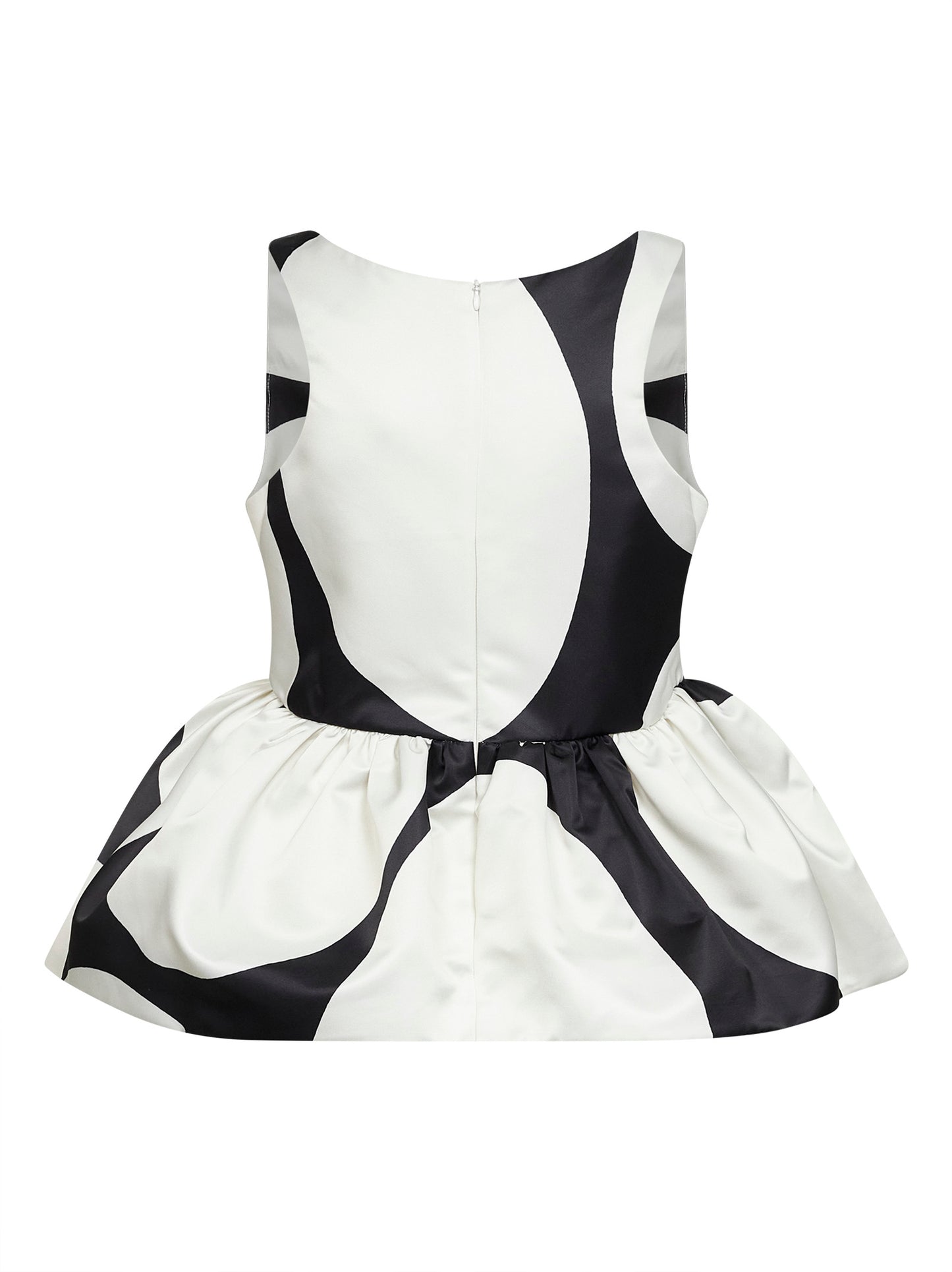 Top a peplo in duchesse nero con stampa Oversized Ellipses