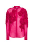 Fuchsia silk muslin shirt with 3D flowers