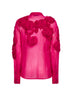 Fuchsia silk muslin shirt with 3D flowers