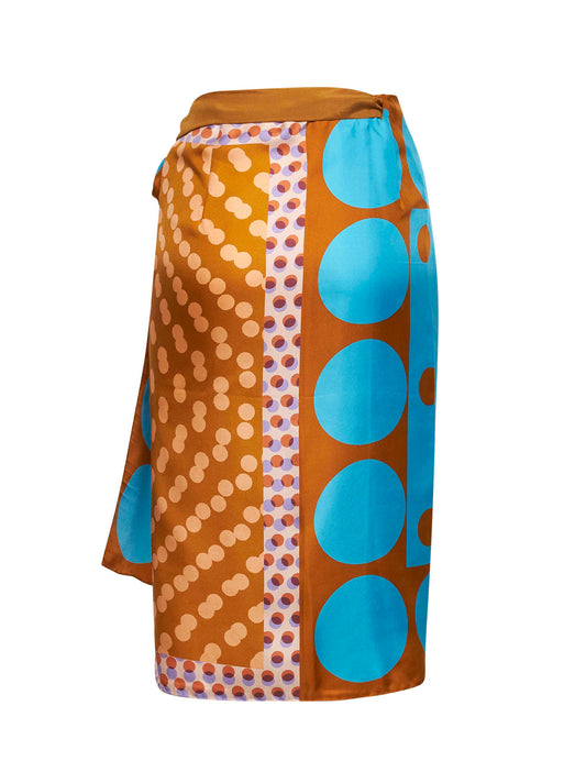 Printed silk wrap scarf-skirt