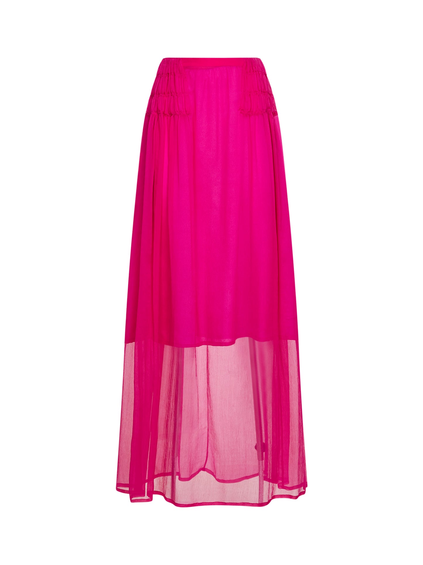 Gonna lunga con arricciature in mussola di seta fucsia